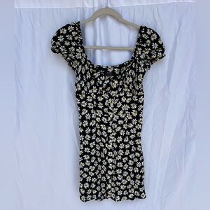 Bershka daisy mini babydoll dress floral puff sleeve button down women’s size XS